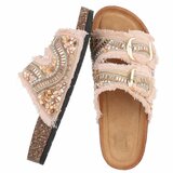 Roze boho sandalen Doran met franjes en pareldetails_