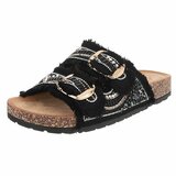 Zwarte boho sandalen Doran met franjes en pareldetails_