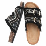 Zwarte boho sandalen Doran met franjes en pareldetails_