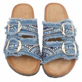 Blauwe boho sandalen Doran met franjes en pareldetails_