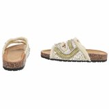 Gouden boho sandalen Doran met franjes en pareldetails_