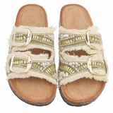 Gouden boho sandalen Doran met franjes en pareldetails_