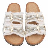 Witte boho sandalen Doran met franjes en pareldetails_