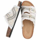Witte boho sandalen Doran met franjes en pareldetails_