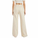 Luxe beige wide leg jeans met subtiele textuur_