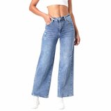 Jean bleu clair wide leg de luxe à coupe intemporelle_