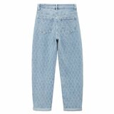 Luxe lichtblauwe wide leg jeans met subtiel patroon_