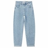 Luxe lichtblauwe wide leg jeans met subtiel patroon_
