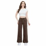 Jean wide leg marron avec ourlet brodé_