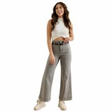 Lichtgrijze wide leg jeans met riem_