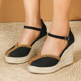 Zwarte espadrille wedge Charlin met gouden rand_