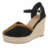 Zwarte espadrille wedge Charlin met gouden rand_