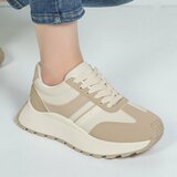 Beige sneakers Phea met platformzool en kaki details_
