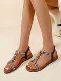 Sandales noires avec strass et détails chaîne dorée-Anila_