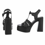Zwarte plateau sandalen met hoge blokhak-Frances_
