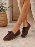 Bruine suédine bootschoenen met strikdetail-Anke_