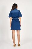 Blauwe denim jurk met ceintuur en korte mouwen-Premium kwaliteit_
