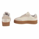 Baskets beiges en suédine à plateforme avec texture côtelée-Vita_