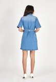 Licht blauwe denim jurk met ceintuur en korte mouwen-Premium kwaliteit_