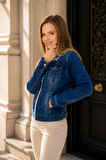 Hippe korte donker blauwe jeans jacket met parels en strass_