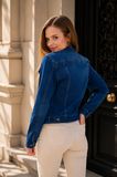 Hippe korte donker blauwe jeans jacket met parels en strass_