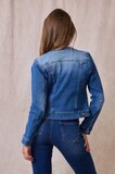 Hippe korte licht blauwe jeans stone washed jacket met parels en strass_