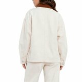 Beige oversized denim jacket met contrasterende kraag_