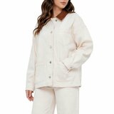 Beige oversized denim jacket met contrasterende kraag_