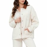 Beige oversized denim jacket met contrasterende kraag_