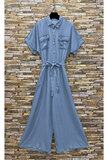 Lichtblauwe fluid denim jumpsuit met ceintuur_