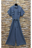 Donkerblauwe fluid denim jumpsuit met ceintuur_