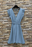 Combinaison en denim fluide bleu clair avec ceinture_