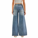 Blauwe wide leg jeans met vintage wassing_