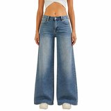 Blauwe wide leg jeans met vintage wassing_
