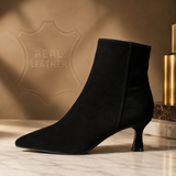 Bottines noires en cuir véritable à talon kitten heel élégant-Josie_