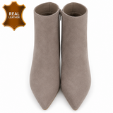 Taupe leren daimen enkellaarsje met elegante kitten heel-Josie_