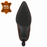 Bruin leren daimen enkellaarsje met elegante kitten heel-Josie_
