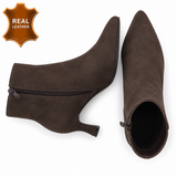 Bruin leren daimen enkellaarsje met elegante kitten heel-Josie_