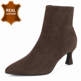 Bruin leren daimen enkellaarsje met elegante kitten heel-Josie_