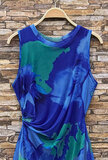 Magnifique robe bodycon sans manches bleu-vert_