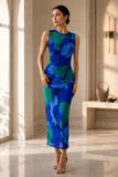 Magnifique robe bodycon sans manches bleu-vert_