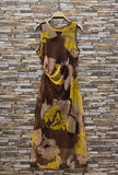 Magnifique robe bodycon sans manches marron-jaune_