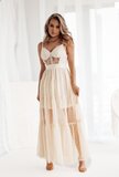 Elegante crème maxi jurk met kant en tule_