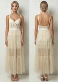 Elegante crème maxi jurk met kant en tule_