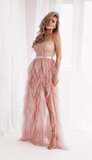 Roze tule jurk met split en kanten corset_