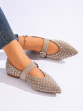 Beige strass ballerina’s met gespbandje-Arnaz_
