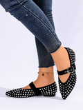 Zwarte strass ballerina’s met gespbandje-Arnaz_