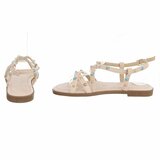 Beige sandalen met turquoise details en studs-Lorena_