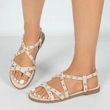 Beige sandalen met turquoise details en studs-Lorena_