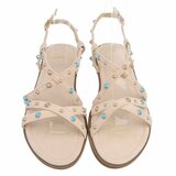 Beige sandalen met turquoise details en studs-Lorena_